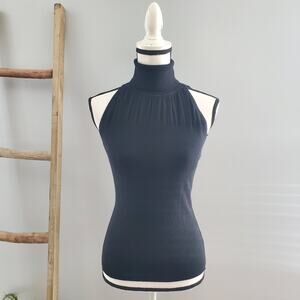 White House Black Market Black Sleeveless Lightweight Turtleneck Sweater Size S